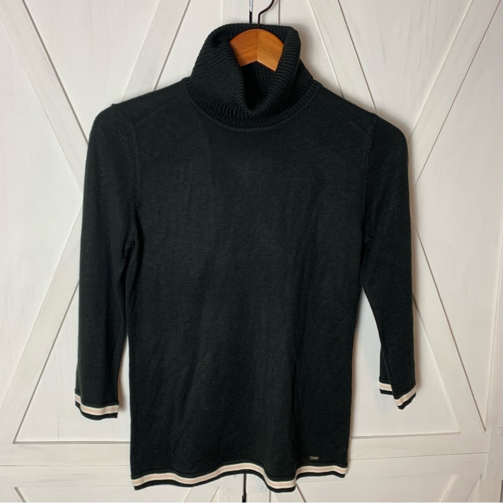 ❤️ Tommy Hilfiger XS 3/4 Length Sleeve Dark Green Color Block Turtleneck